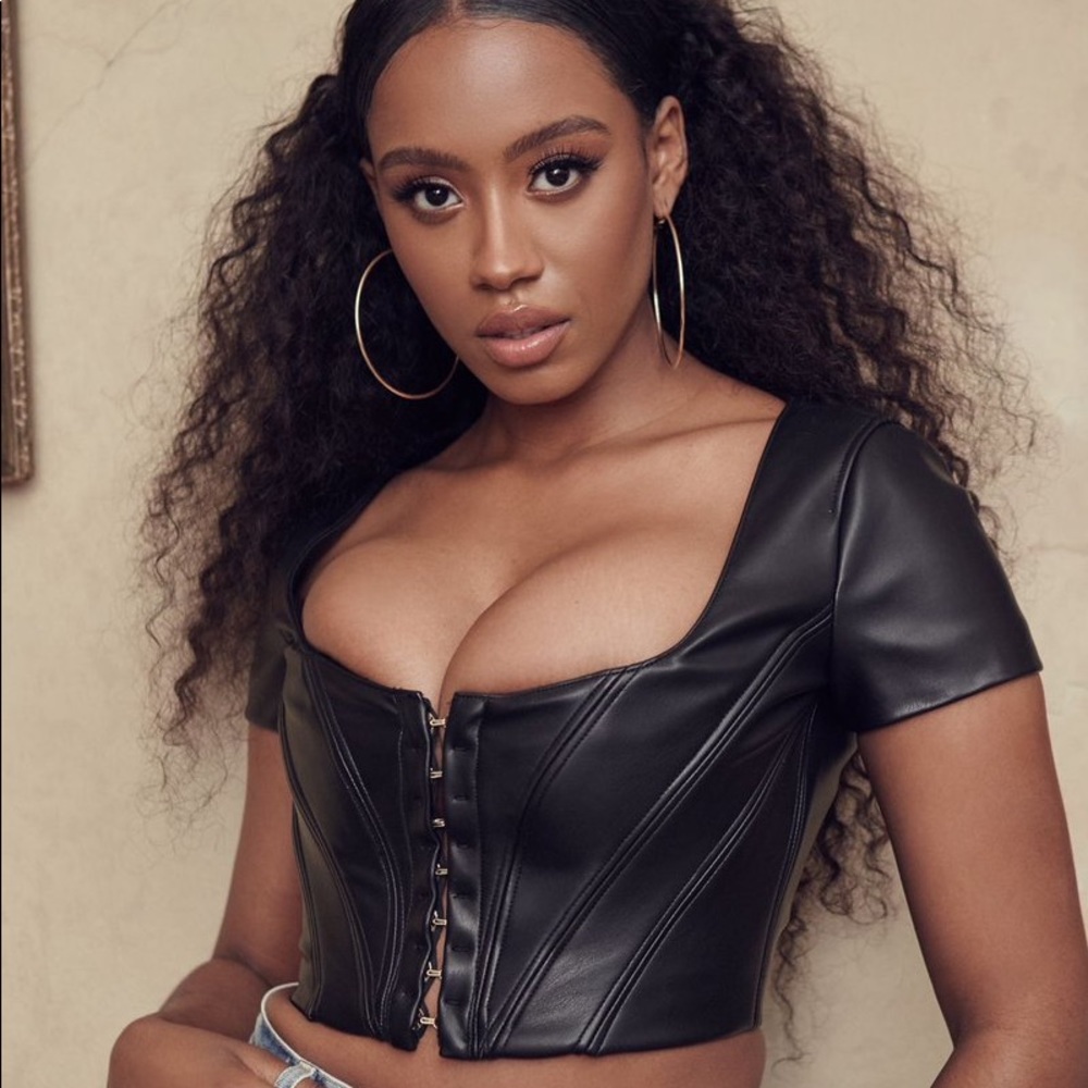 House of CB Leather Cap Sleeve Crop Top NWT